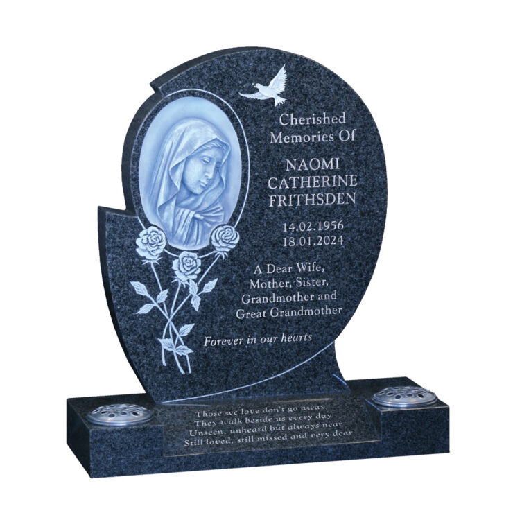 Hand-Carved Our Lady and Roses Headstone image 1