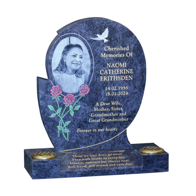 Hand-Etched Portrait with Painted Roses Headstone
