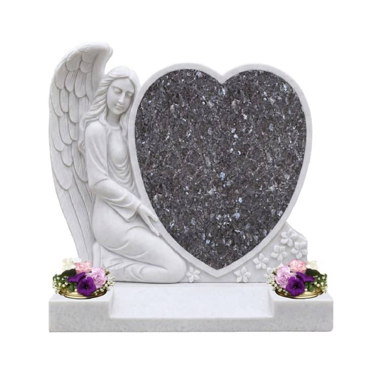 Kneeling Angel with Inlaid Heart Headstone